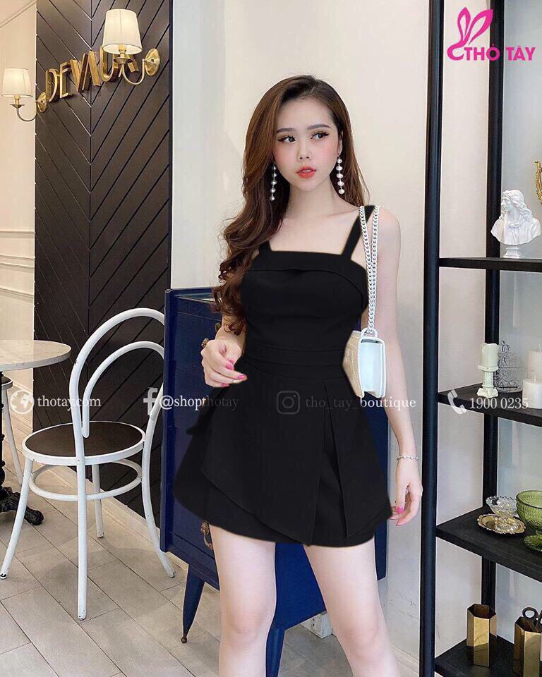 [HCM]sét váy rời áo 2 dây + chân váy xếp li