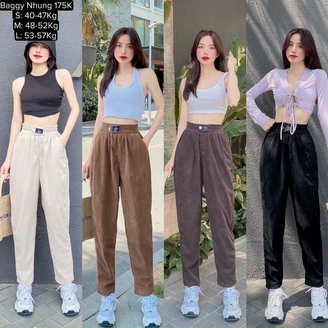(3 SIZE 42-65KG) QUẦN BAGGY NHUNG TĂM MỊN MÁT THỜI TRANG PHÙ HỢP ĐI HỌC, ĐI LÀM, ĐI CHƠI