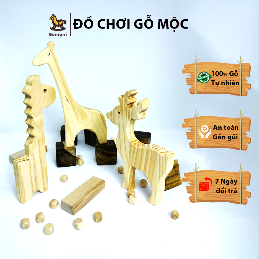 Bộ 3 chú hươu gỗ mộc cho bé tô màu - đồ chơi gỗ gemoni