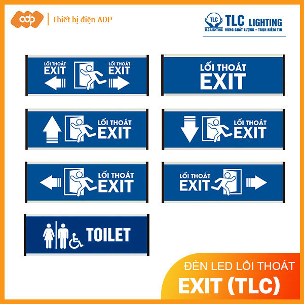 Đèn led lối thoát exit tlc lighting - đèn led exit sang trái, sang phải, lên trên, xuống dưới, 2 bên - chiếu sáng 3h khi sự cố, mất điện