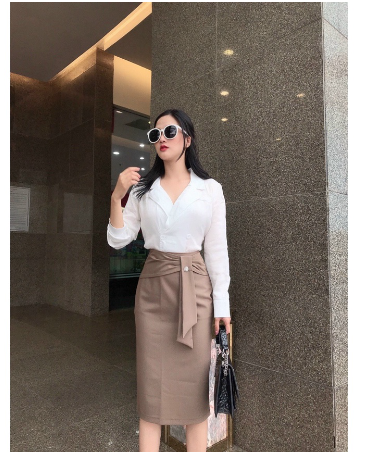 Chân váy dài chữ a công sở xẻ trước
