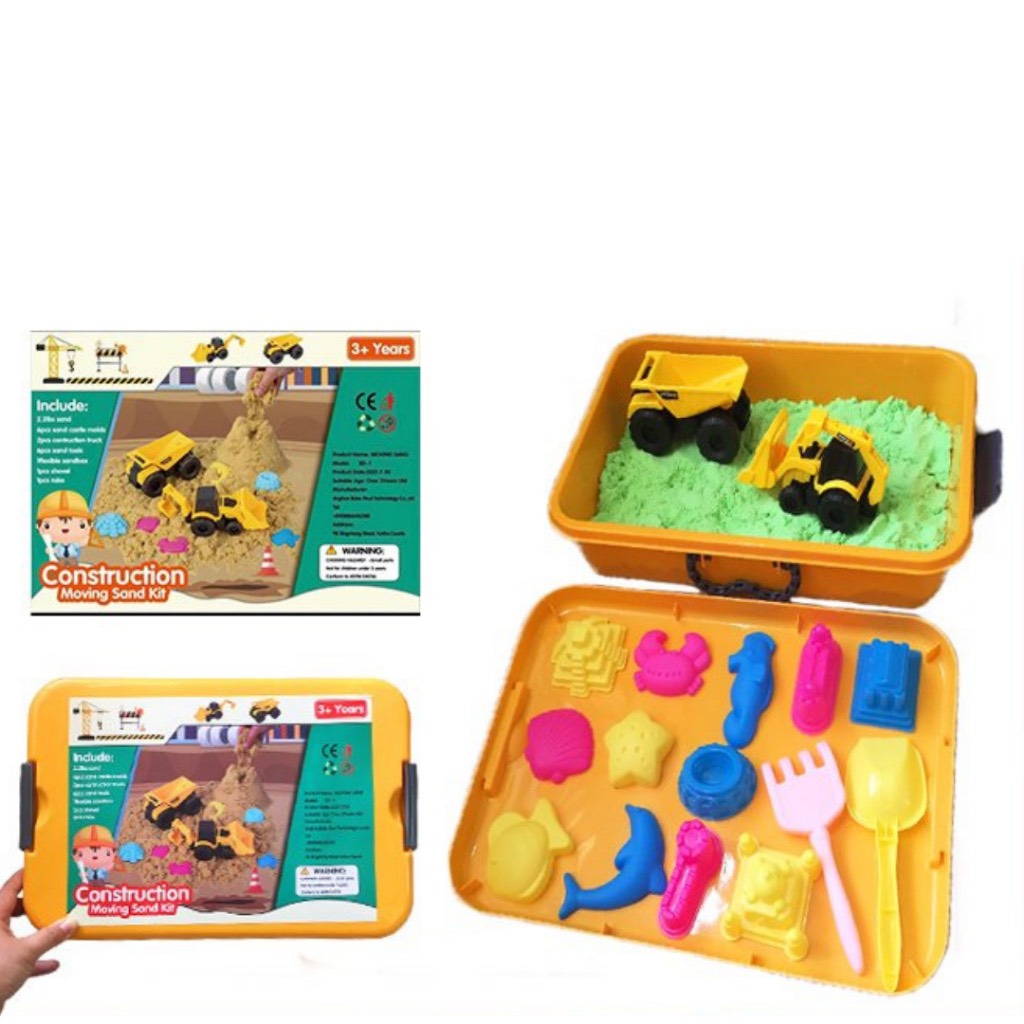 Đồ chơi cat động lực cho bé- Va ly Cát động lực không dính tay có xe và đồ xúc đồ tạo hình