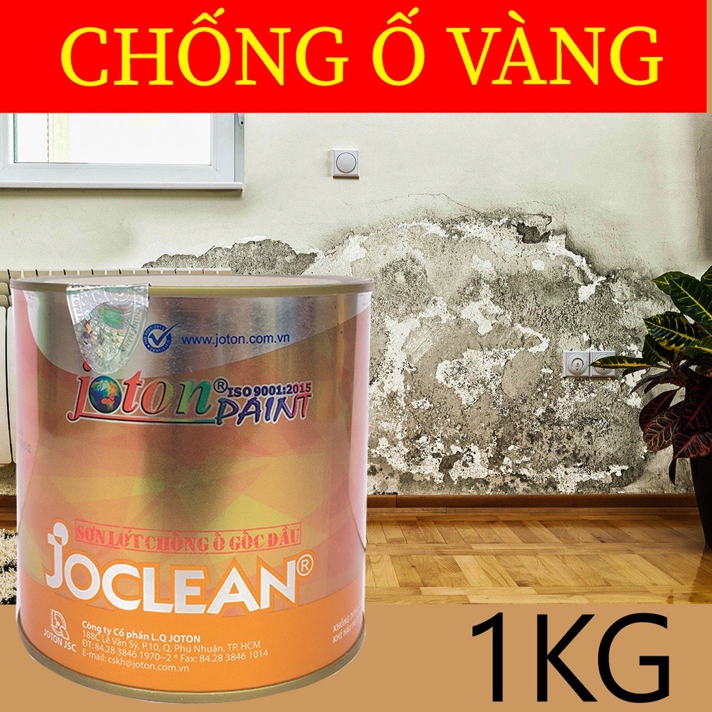 Sơn chống và che ố vàng gốc dầu joton joclean, bảo quản tường trong nhà và ngoài trời, lon 1 ký, sử dụng sau khi xử lý chống thấm tường