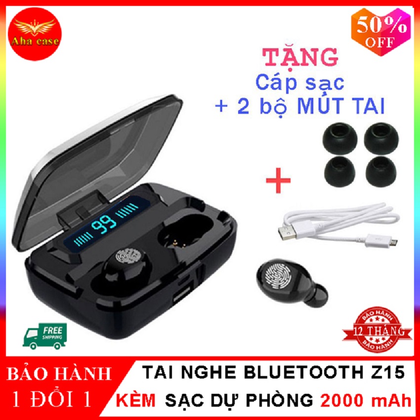 Tai nghe nhét tai bluetooth TWE Z15 (F9) v5.0 - Kiêm sạc dự phòng, Màn hình hiển thị Led, cảm ứng chạm đẳng cấp, tai nghe không dây chuẩn âm bass ấm, chống nước, tai nghe bluetooth nhét tai, tai nghe mini, tai nghe k dây, tai nghe i12
