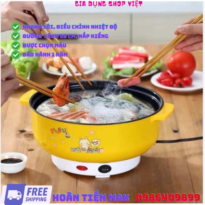 Ca Lẩu Điện MiNi 26cm-Nồi lẩu size 26cm bếp điện đa năng, nồi lẩu mini đa năng vung kính cao cấp-nồi nấu lẩu cá nhân-nồi lẩu