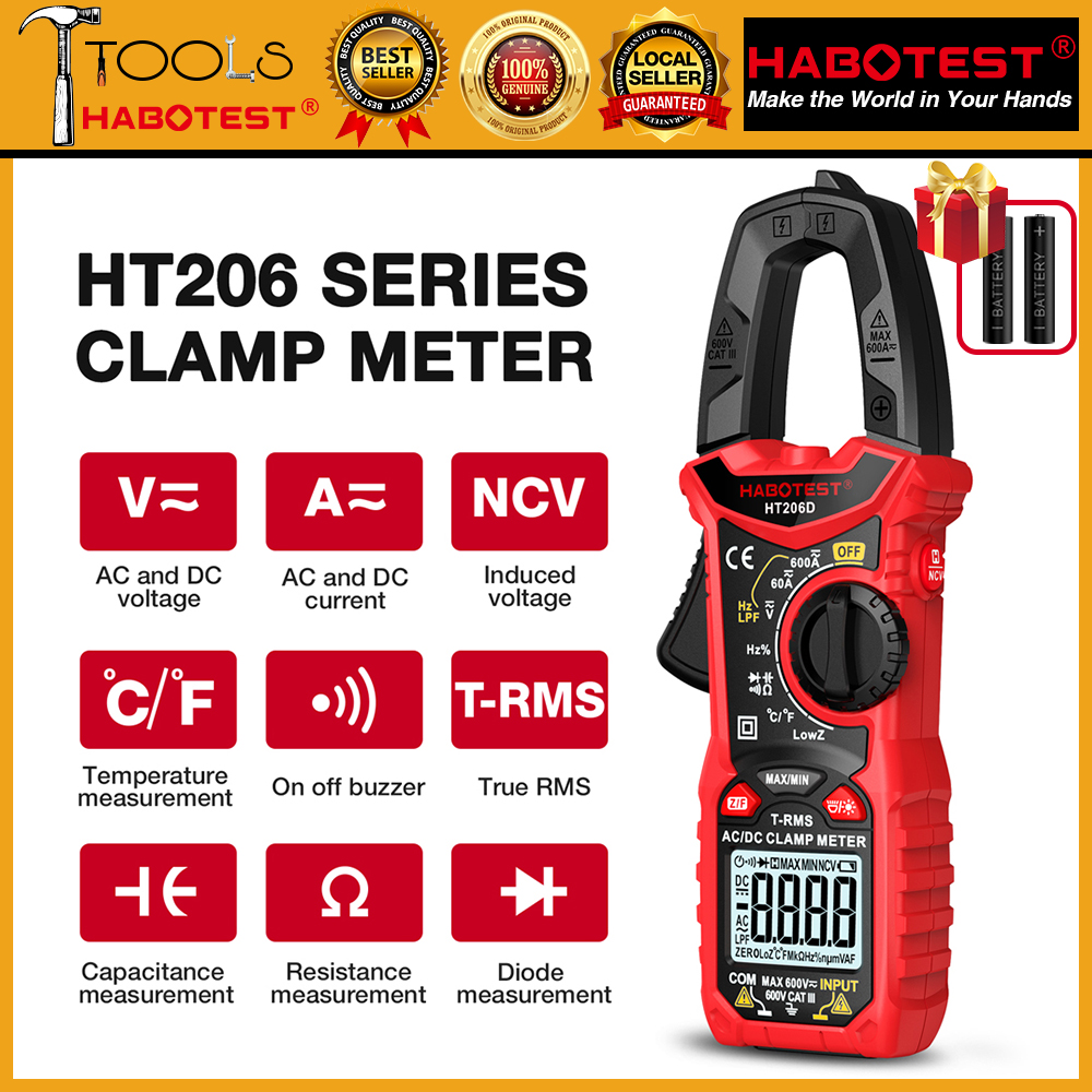 Habotest ht206 kìm ampe kế ampe kế cl ampe kế máy kiểm tra ô tô ncv đa năng kế kỹ thuật số chuyên nghiệp 600a ac dc ampe kế