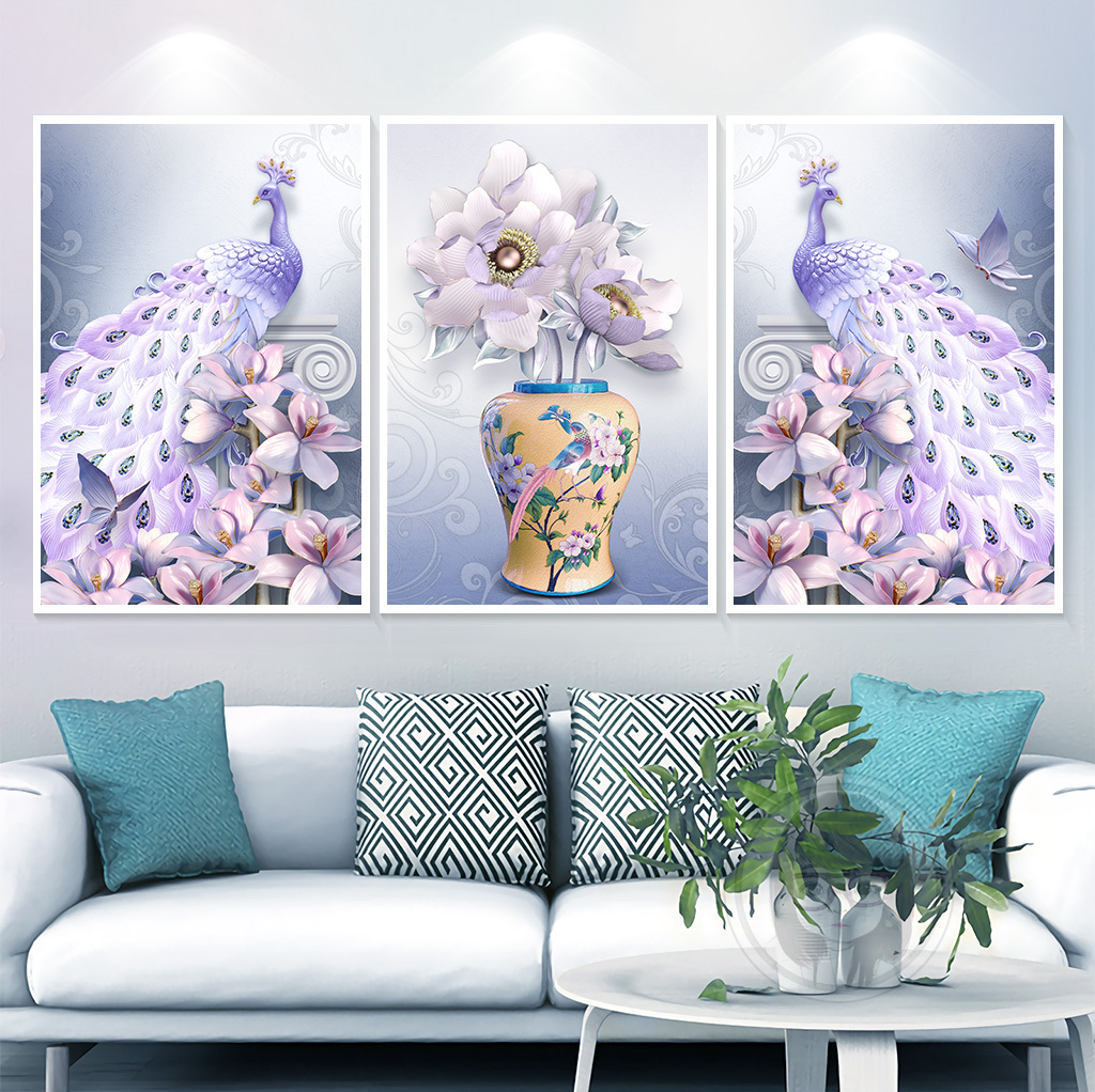 Tranh treo tường hiện đại công & hoa mộc lan in trên canvas có khung, trang trí phòng khách, phòng ngủ (#10015567)