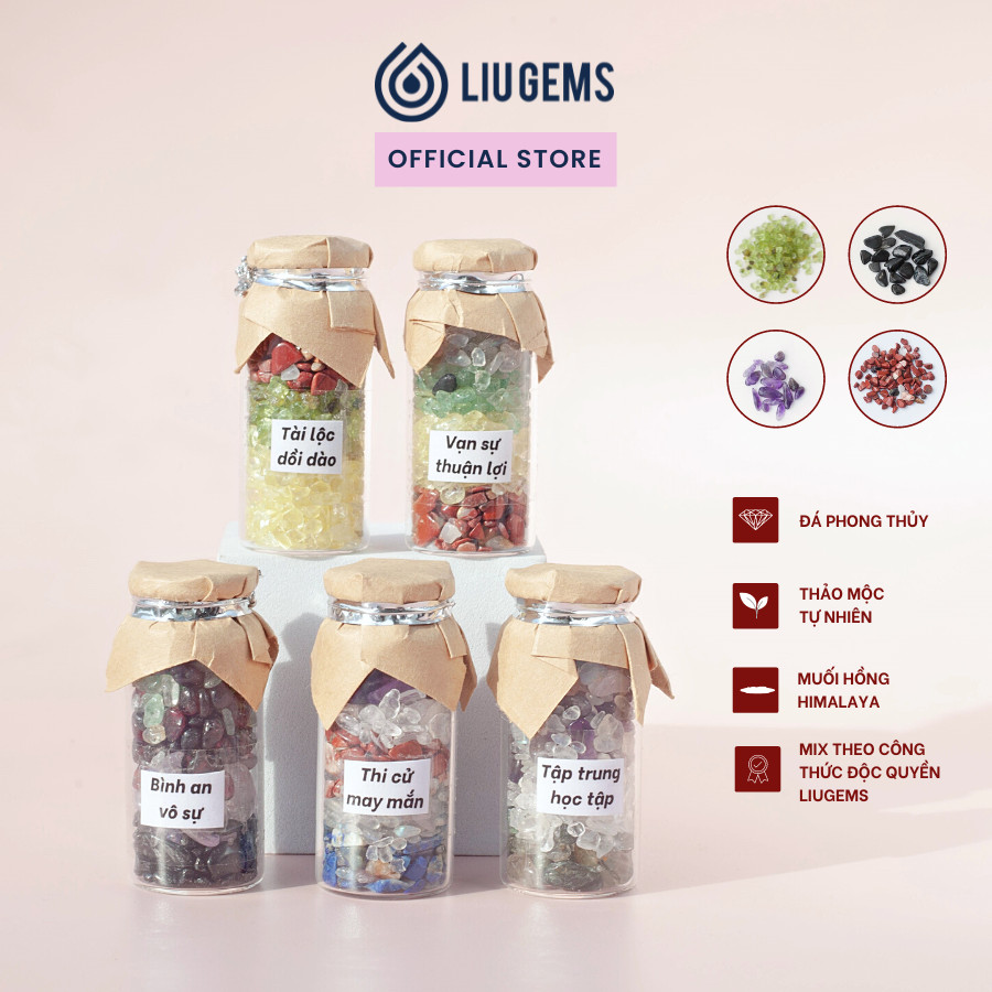 Hũ Đá Phong Thuỷ Liugems, Mix Thảo Mộc, Muối Hồng Himalaya PK02