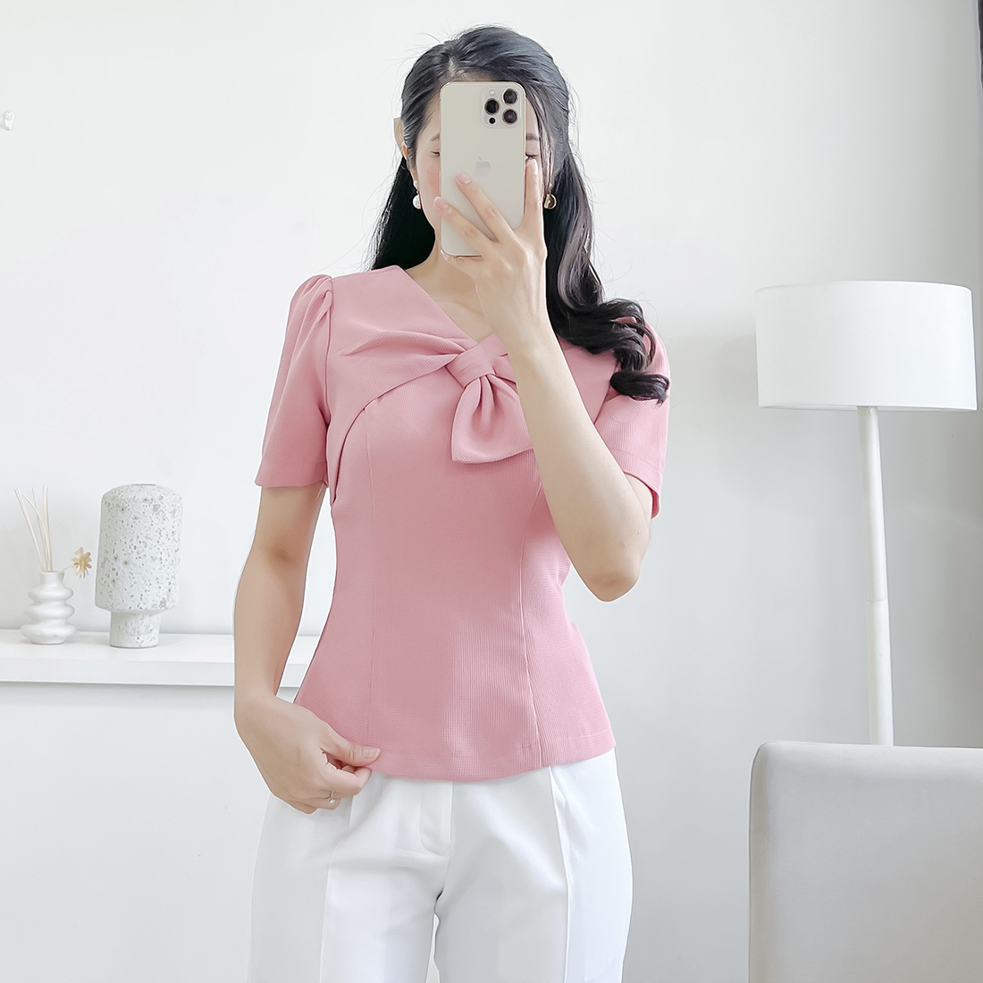 Áo kiểu nữ công sở tay ngắn cổ nơ cách điệu - Eden Fashion Store - ASM204