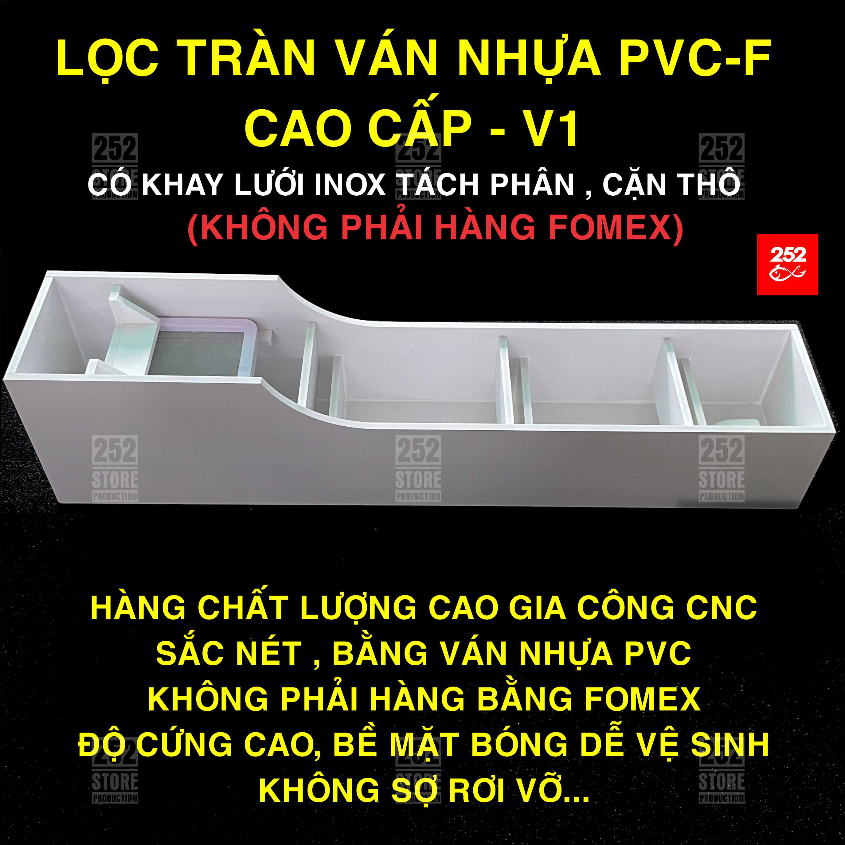 Lọc Tràn Nhựa Cứng Ván Nhựa PVC Có Khay Tách Phân Cặn Thô V1 Lọc Bể Cá