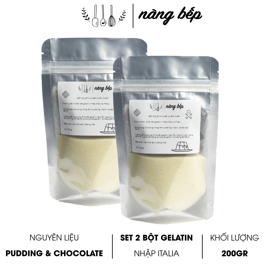 Bột Gelatin nhập khẩu Italia Nguyên liệu làm bánh Nàng Bếp - Combo 2 gói 200gr
