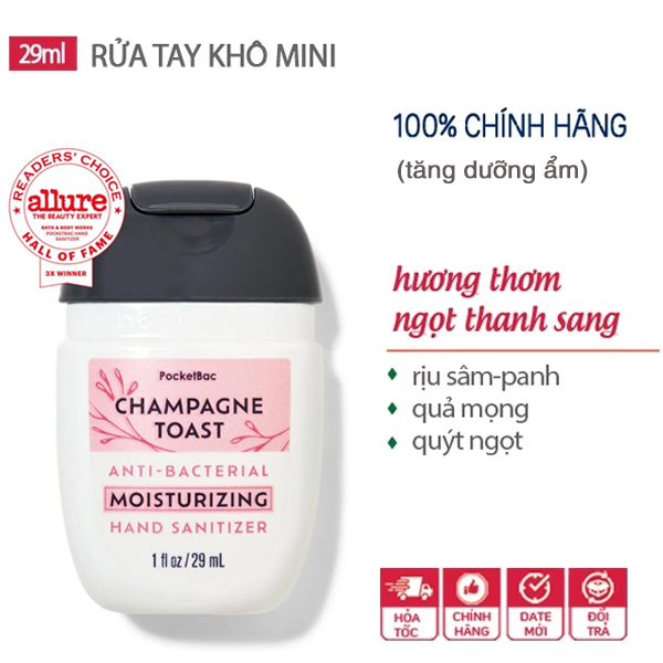   Hàng Mỹ  Gel rửa tay khô dưỡng ẩm diệt khuẩn mini Champagne Toast hương rịu trái cây - Bath & Body Works - 29ml 