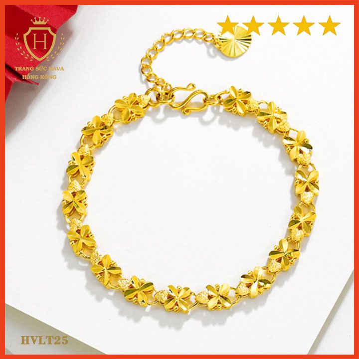 Lắc Tay Nữ Cỏ 4 Lá May Mắn Thời Trang, Vòng Tay Nữ Titan Xi Mạ Vàng Non 24k Cao Cấp - Trang Sức Hava Phong Cách Trẻ Trung Cá Tính