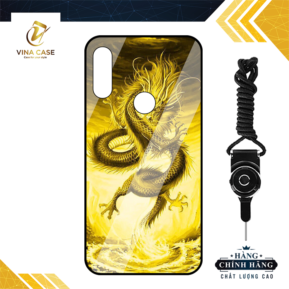 Ốp lưng dành cho Vsmart Star 4 rồng vàng kính cường lực 9H-Tặng kèm dây đeo điện thoại
