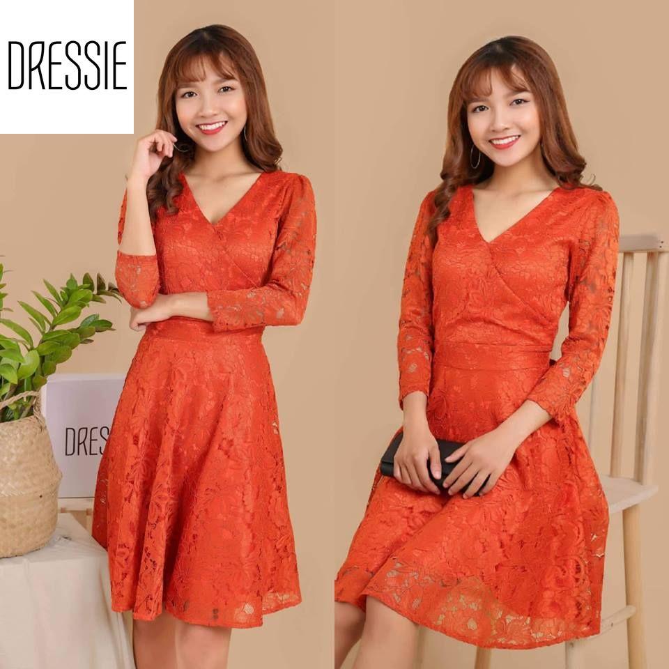 Đầm xòe đầm dự tiệc đẹp váy áo đầm ren xòe cao cấp DRESSIE thời trang nữ đẹp công sở dạo phố dự tiệc quần áo nữ xinh xắn váy đầm dự tiệc sang trọng trẻ trung – DX72 (Cam) – Kèm hình ảnh thật