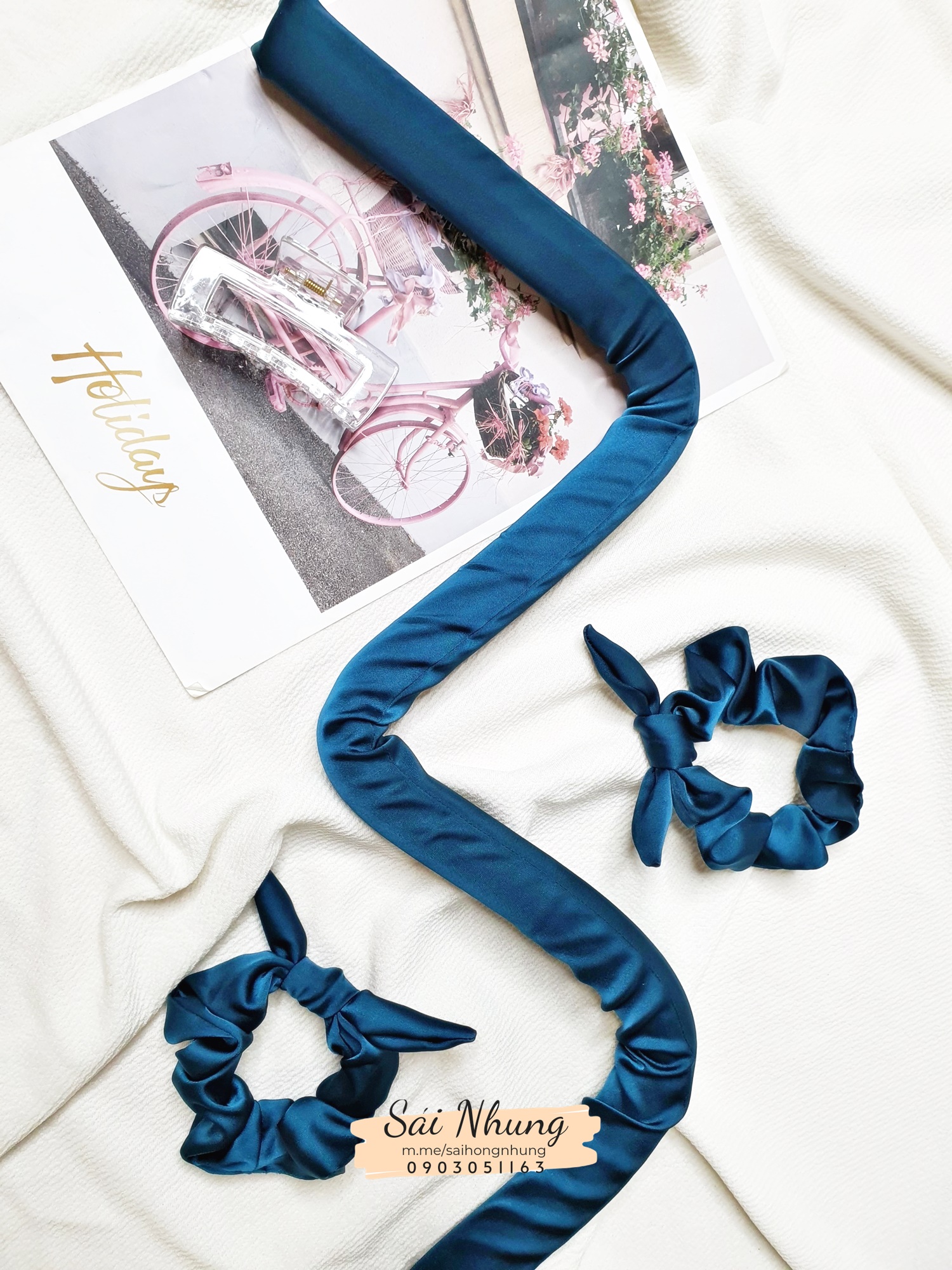 XANH CỔ VỊT-Thanh Uốn Tóc Vải Cao Cấp Không Dùng Nhiệt(1 Thanh Uốn Lõi Kẽm+2 Cột Tóc+Có/Hoặc Kẹp)