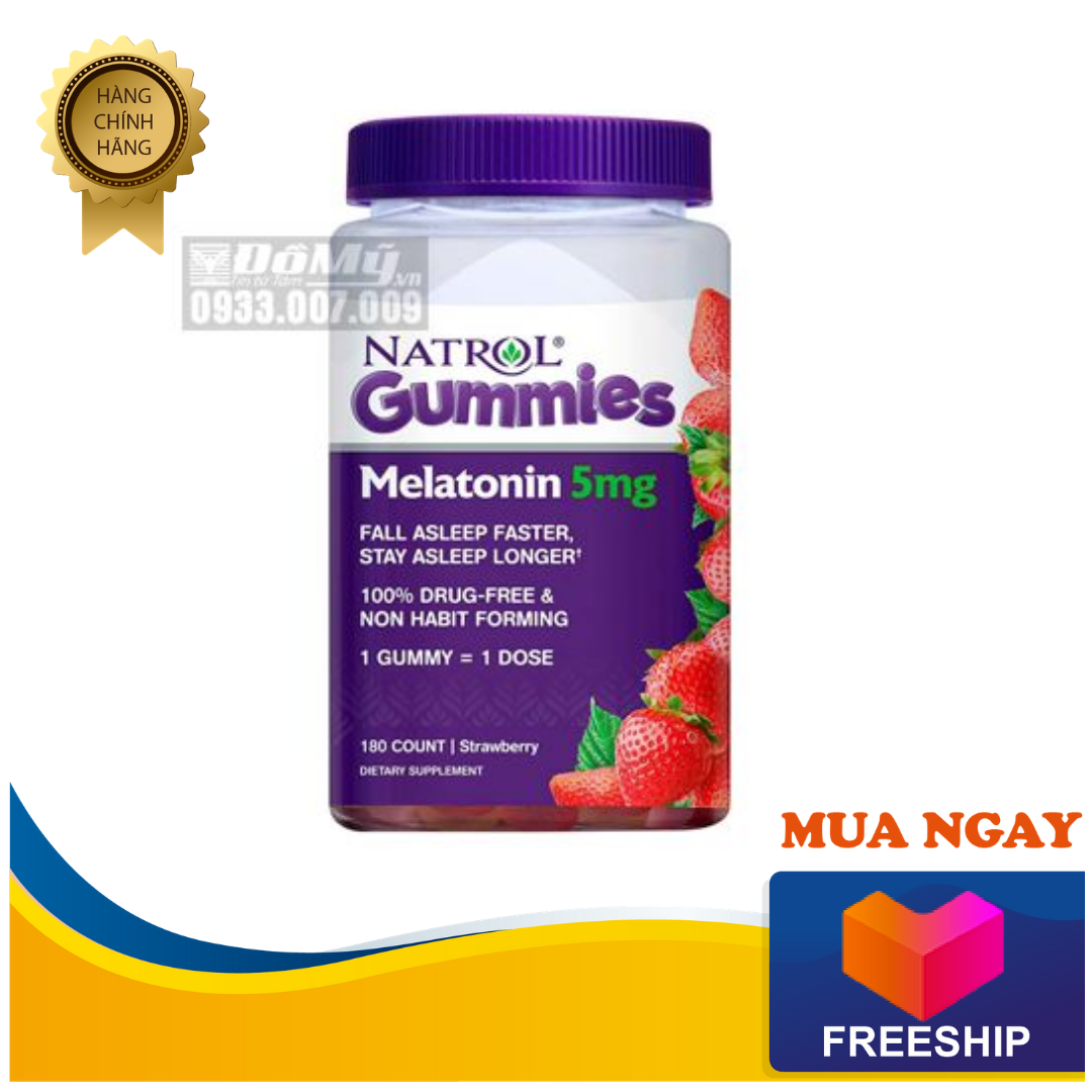 Kẹo dẻo giúp ngủ ngon Natrol Gummies Melatonin 5mg 180 viên vị dâu