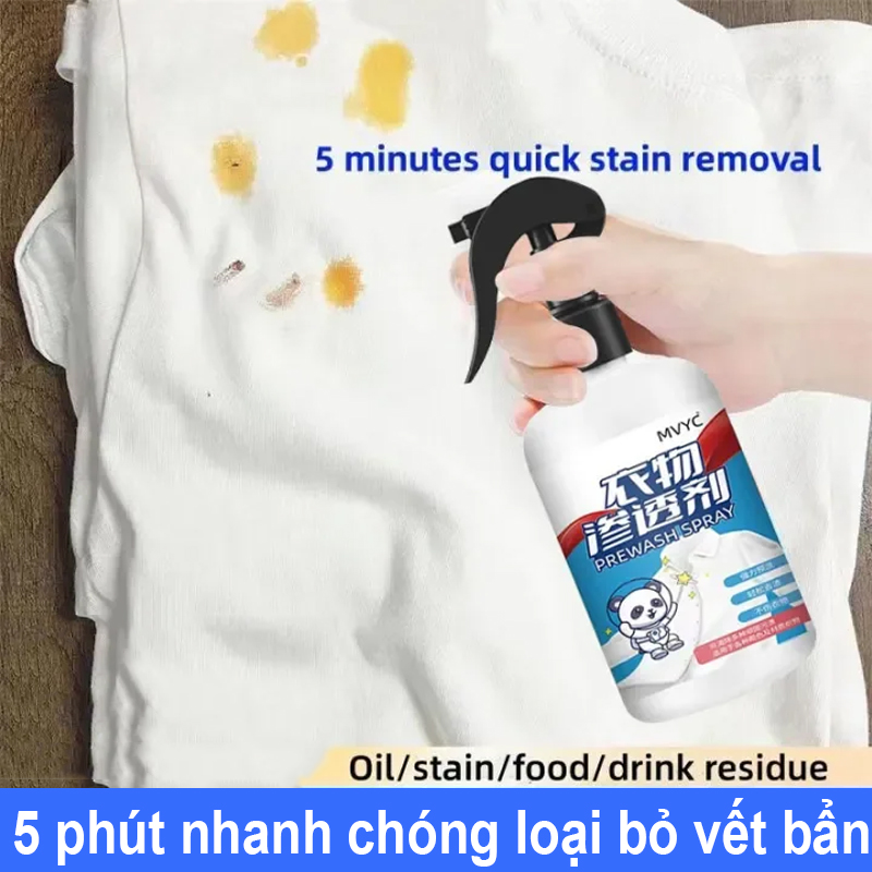 Xịt Tẩy Vết Bẩn Quần Áo 300ml - Làm sạch nhanh vết thức ăn, máu, mốc, Tẩy Mốc, Ố Vàng, Không Phai Màu - Dùng Cả Vải Trắng, Màu Chính Hãng