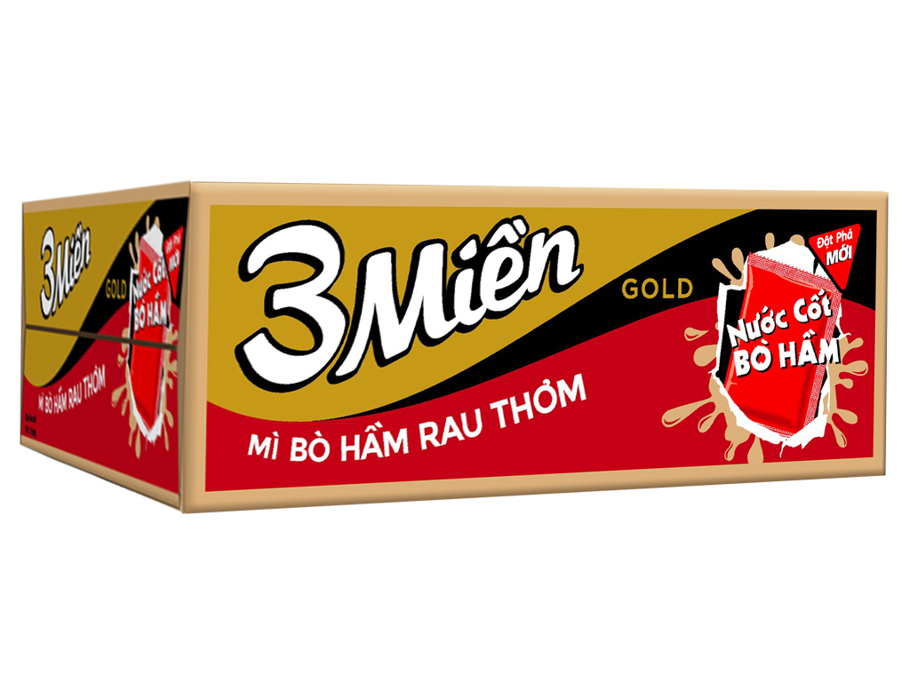 Mì 3 miền gold bò hầm rau thơm 75g - thùng 30 gói