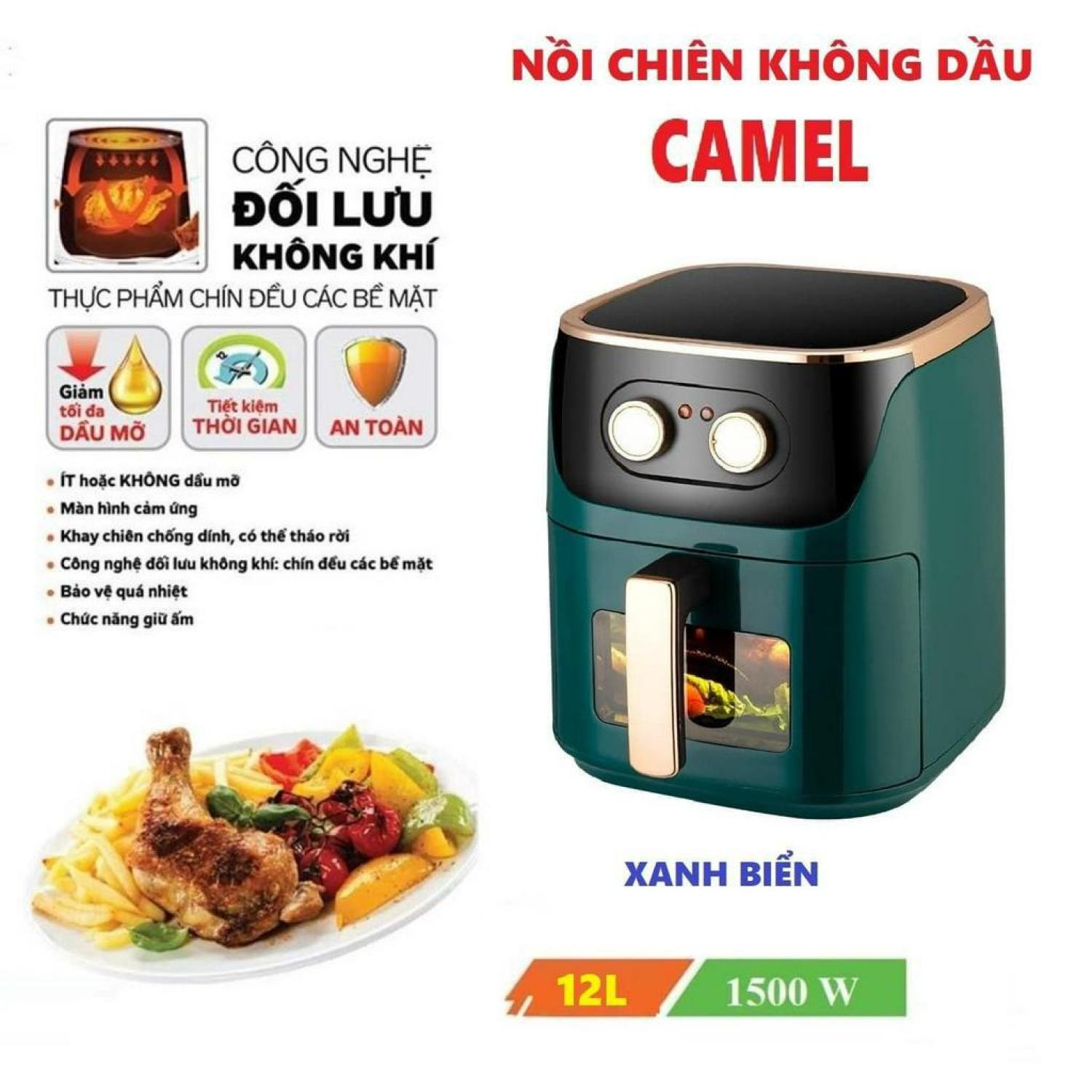 Nồi chiên không dầu camel 12l khoang kính. Bảo hành 1 năm