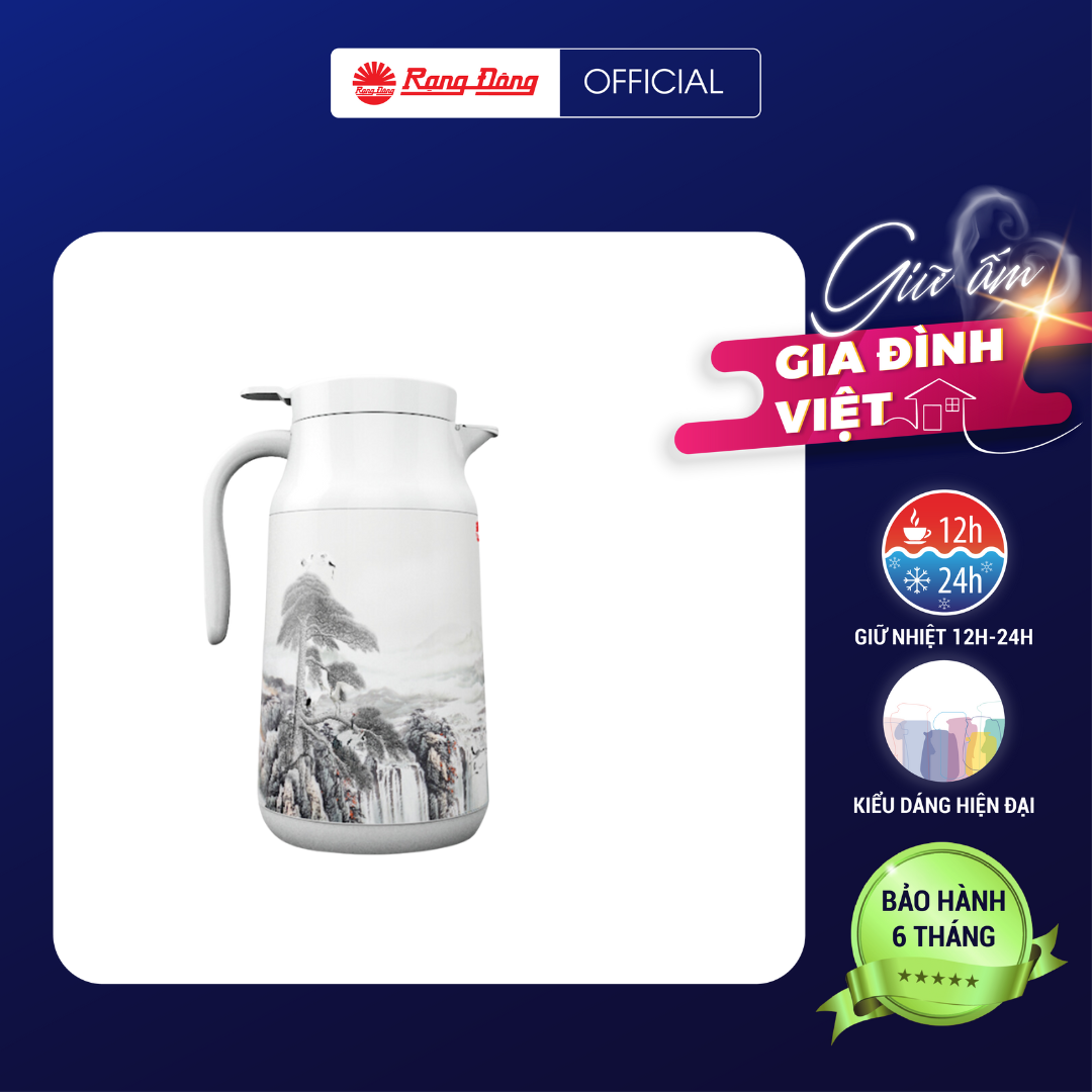 Bình trà giữ nhiệt 1,3 lít chính hãng Rạng Đông Bình ủ trà thảo mộc tiện, Ruột thủy tinh cao cấp, An toàn cho sức khỏe RD-1300 TS1