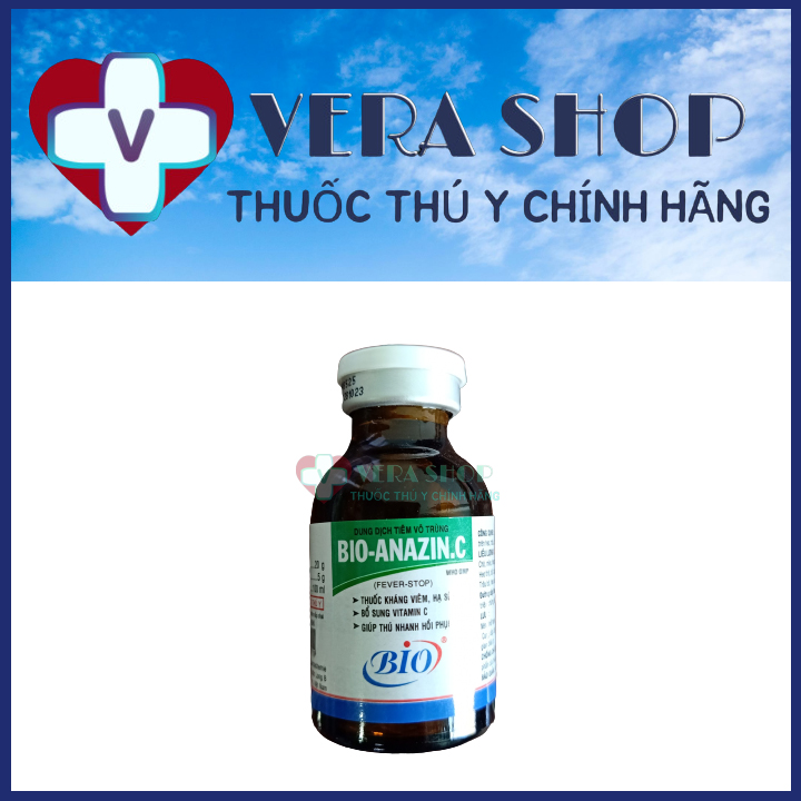 BIO ANAZIN C 20ML - Kháng viêm, hạ sốt, bổ sung vitamin C, giúp thú nhanh hồi phục cho chó mèo, heo, trâu bò - Sỉ Lẻ Thuốc Thú Y