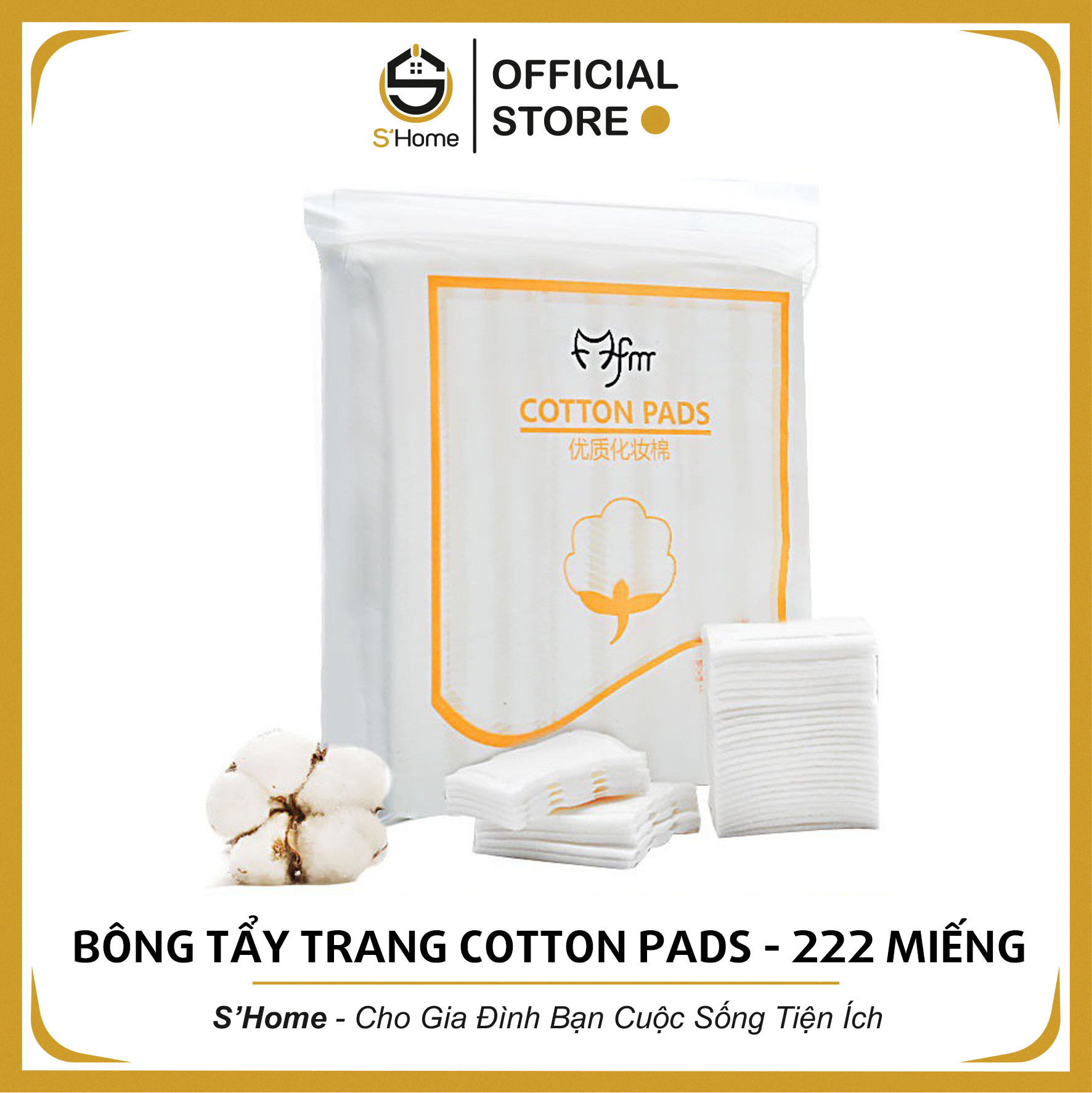 Bông Tẩy Trang, Bông Tẩy Trang Cotton Pads Túi 222 Miếng 3 Lớp, Mềm Mịn Nhẹ Dịu Cho Da, Giá Siêu Rẻ - S'Home -SH58