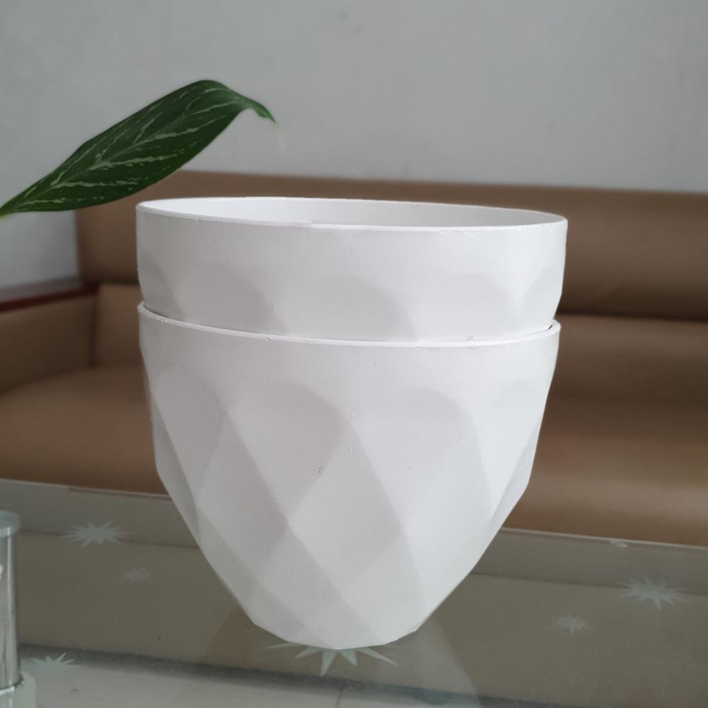 [HCM]Bộ 2 chậu trồng hoa tròn kim cương trắng dày đẹp 27x22cm