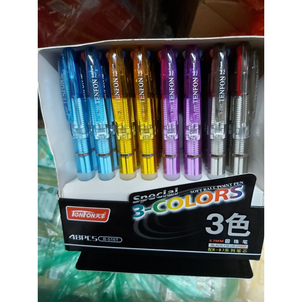 SỈ 1 HỘP 48 CHIẾC BÚT BI 3 MÀU 3 NGÒI LOẠI ĐẸP