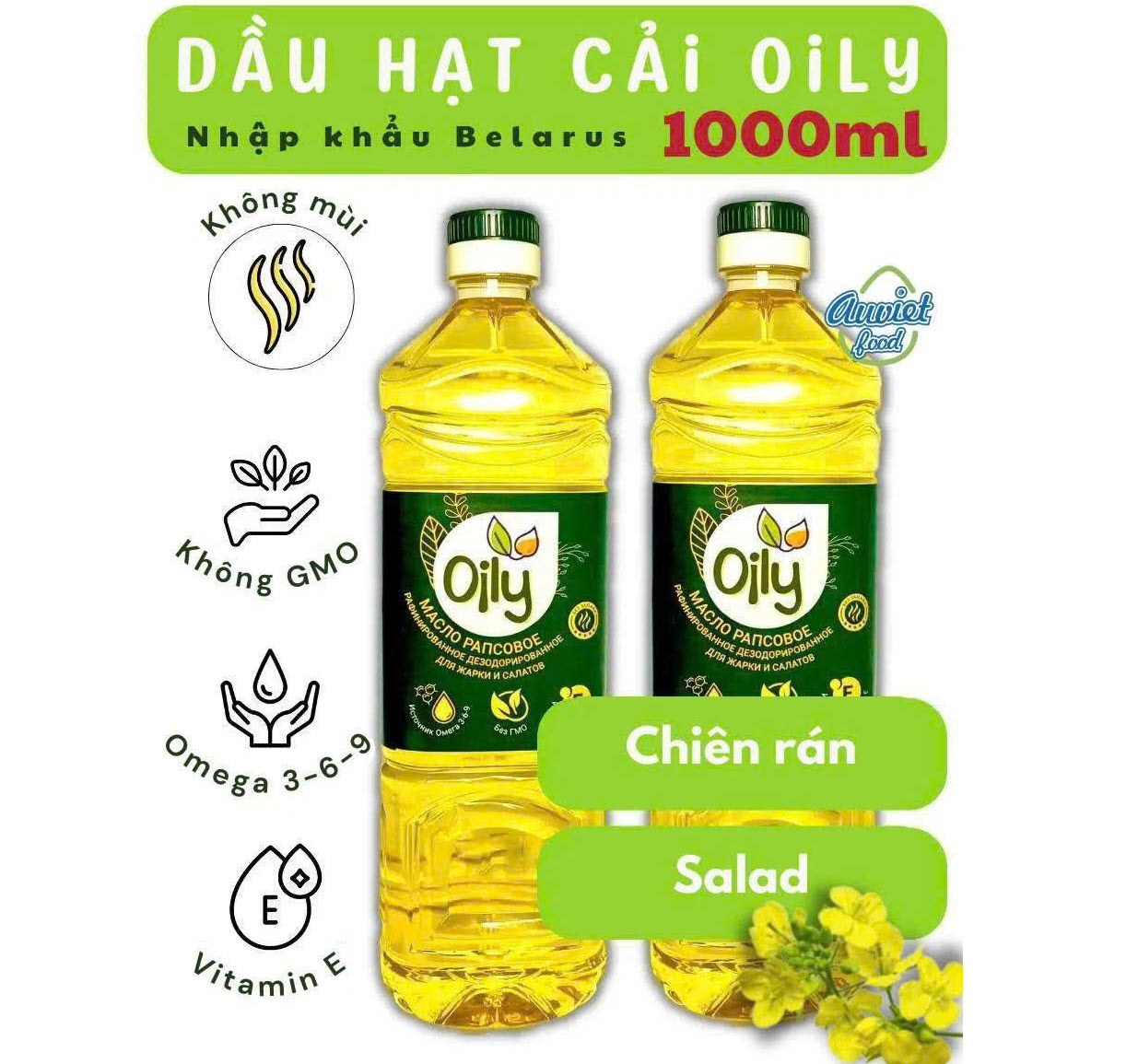 Dầu ăn hạt cải Oily, dầu ăn ép lạnh (có tem phụ) 1 lít - Nga