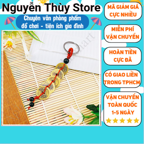 Móc khóa xâu 5 đồng xu dây đỏ dây vàng ngẫu nhiên ✓May mắn ✓ móc khóa cute ✓ móc khóa xe dễ thương ✓ móc chìa khóa xe túi sách balo đều hợp ✓Nguyễn Thùy Store