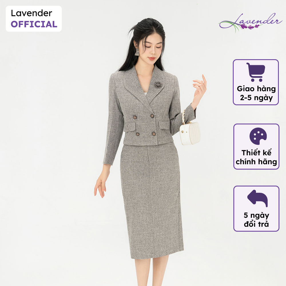 Set vest dạ tweed công sở lavender màu ghi muối tiêu chân váy a nhẹ s2964