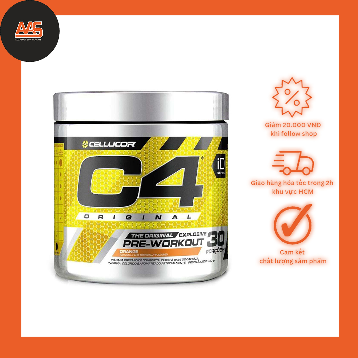 PRE-WORKOUT - CELLUCOR - C4 ORIGINAL - 30 serving - Tăng Sức Mạnh Tập Trung Tỉnh Táo - Từ Châu Mỹ