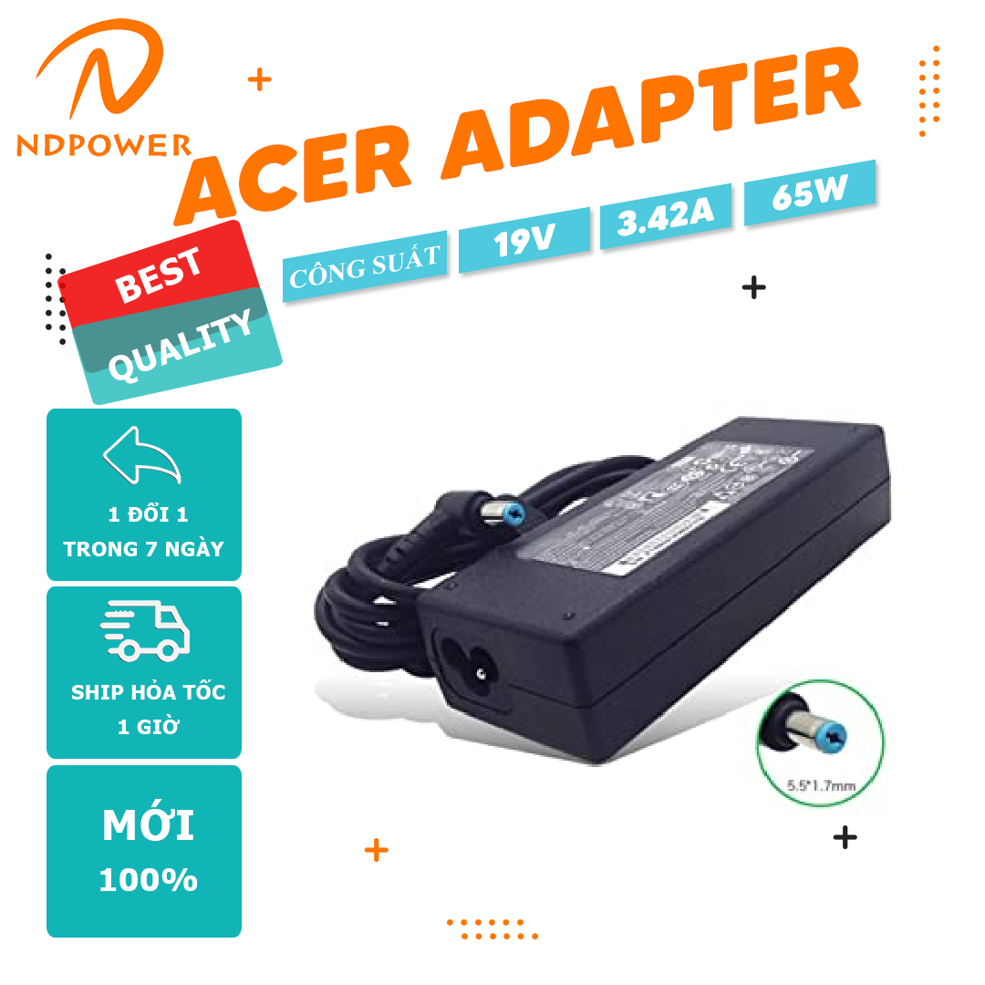 Sạc laptop Acer công suất 19V 3.42A 65W 5.5*1.7mm dùng cho Acer Acer ChromeBook AC700-1099 AC700-1529 AC710 C7 C700 C710 C710-2055 C710-2411 C710-2457 C710-2815 C710-2826 C710-2833 C710-2834 C710-2847 C710-2856 ,...