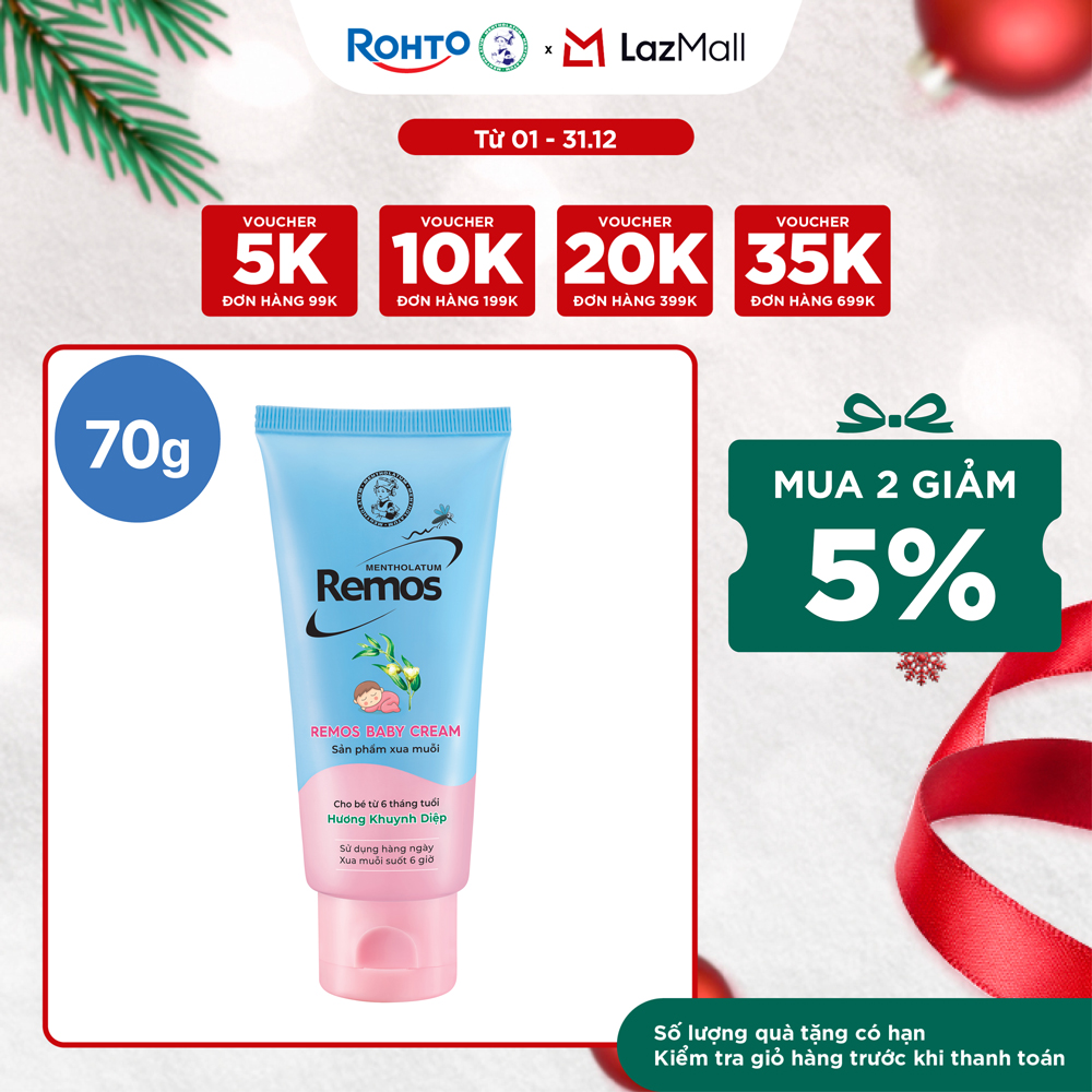 Kem chống muỗi đốt cho bé từ 6 tháng tuổi hương khuynh diệp Rohto Mentholatum Remos Baby Cream 70g