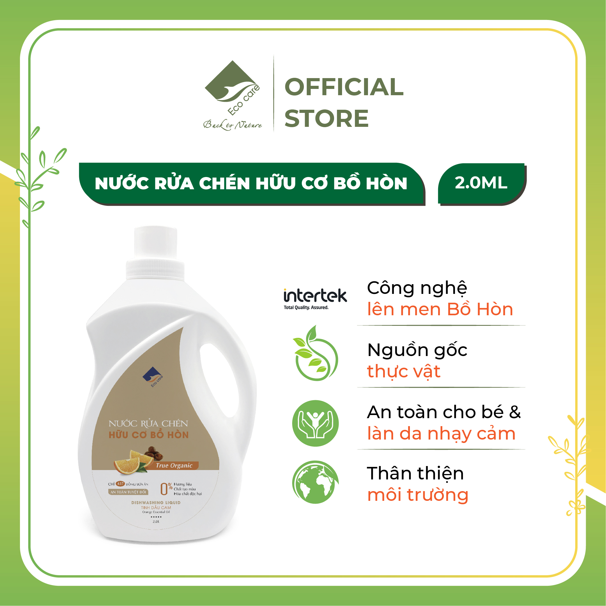 Nước rửa chén hữu cơ bồ hòn 2000ml, nước rửa bát hữu cơ tự nhiên, bộ sản phẩm vệ sinh bát đĩa ecocare