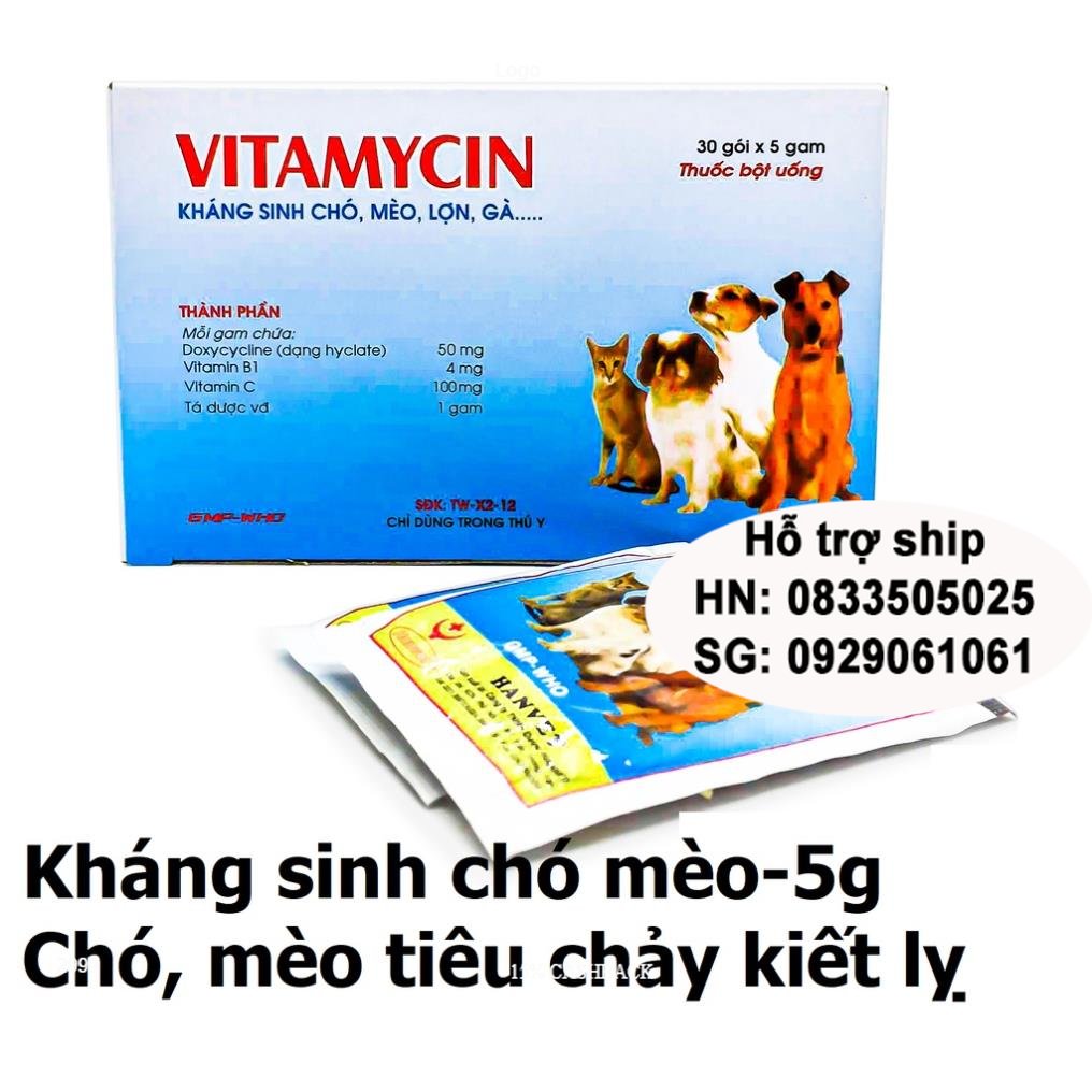 Kháng sinh đi kiết vitamycin 5g dành cho chó mèo -