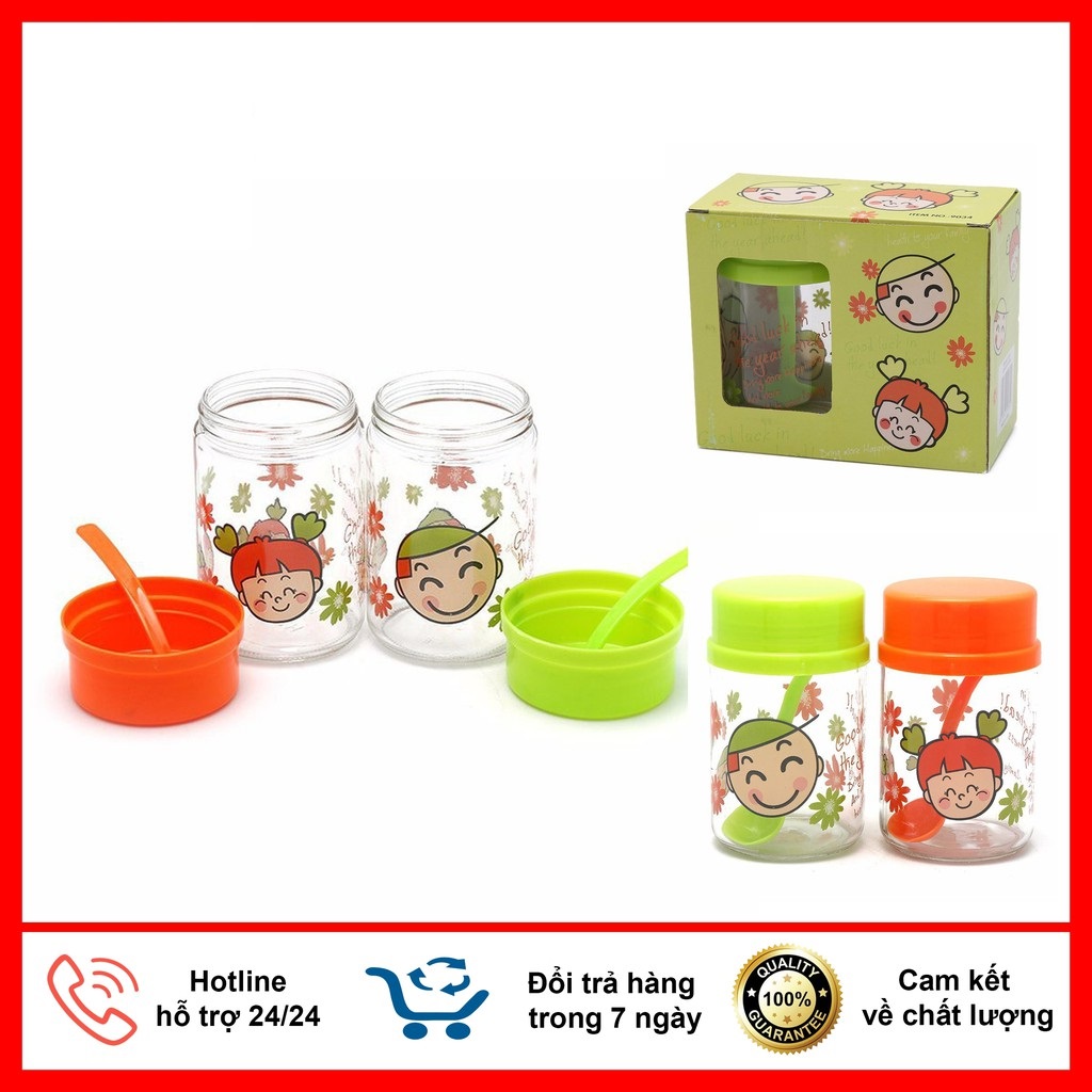 Lọ đựng gia vị đôi thủy tinh có thìa