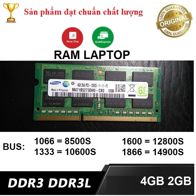 Ram laptop 4gb DDR3L hoặc DDR3 bus 1600, 1333 và 1066 dùng cho laptop, và các loại khác Giá 170,000 Đồng*Miễn phí vận chuyển