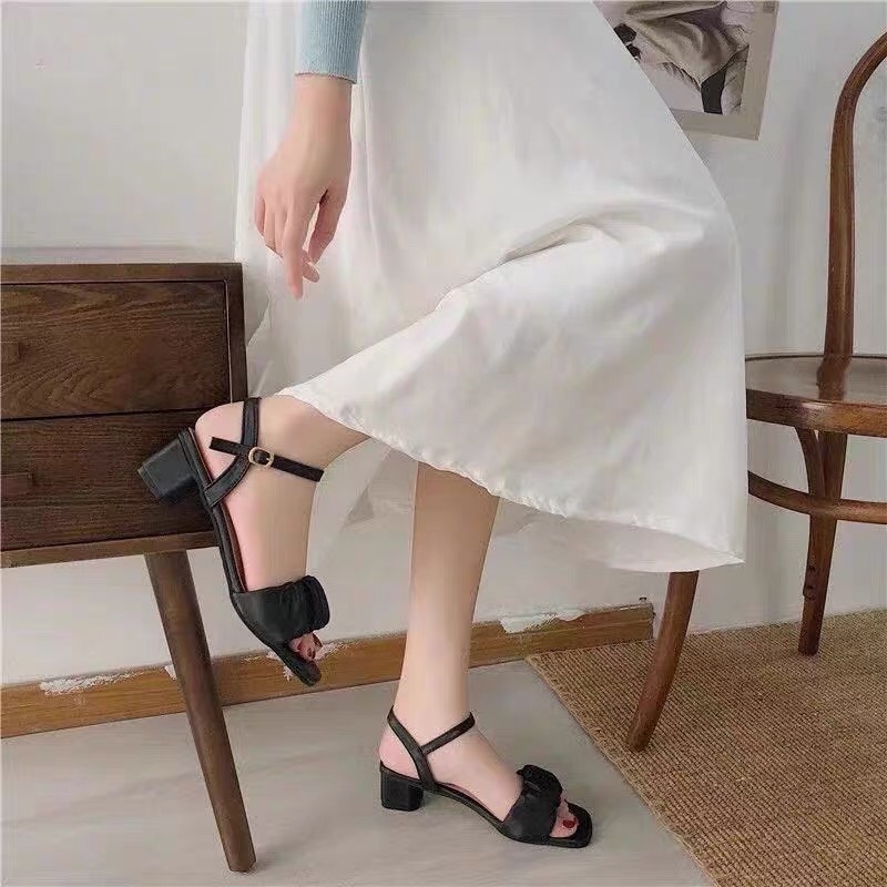 Sandal nữ, giày nữ cao gót 3p quai bèo đế vuông thời trang học sinh, sinh viên