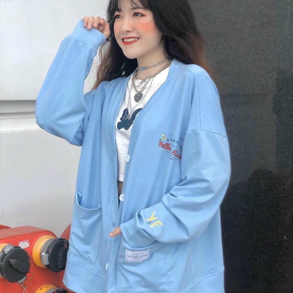 [MIỄN PHÍ VẬN CHUYỂN] Áo Khoác Cardigan Nữ - Chất Liệu Nỉ Mềm Mại - Thiết Kế Họa Tiết Chữ 3D Yellow Flicker
