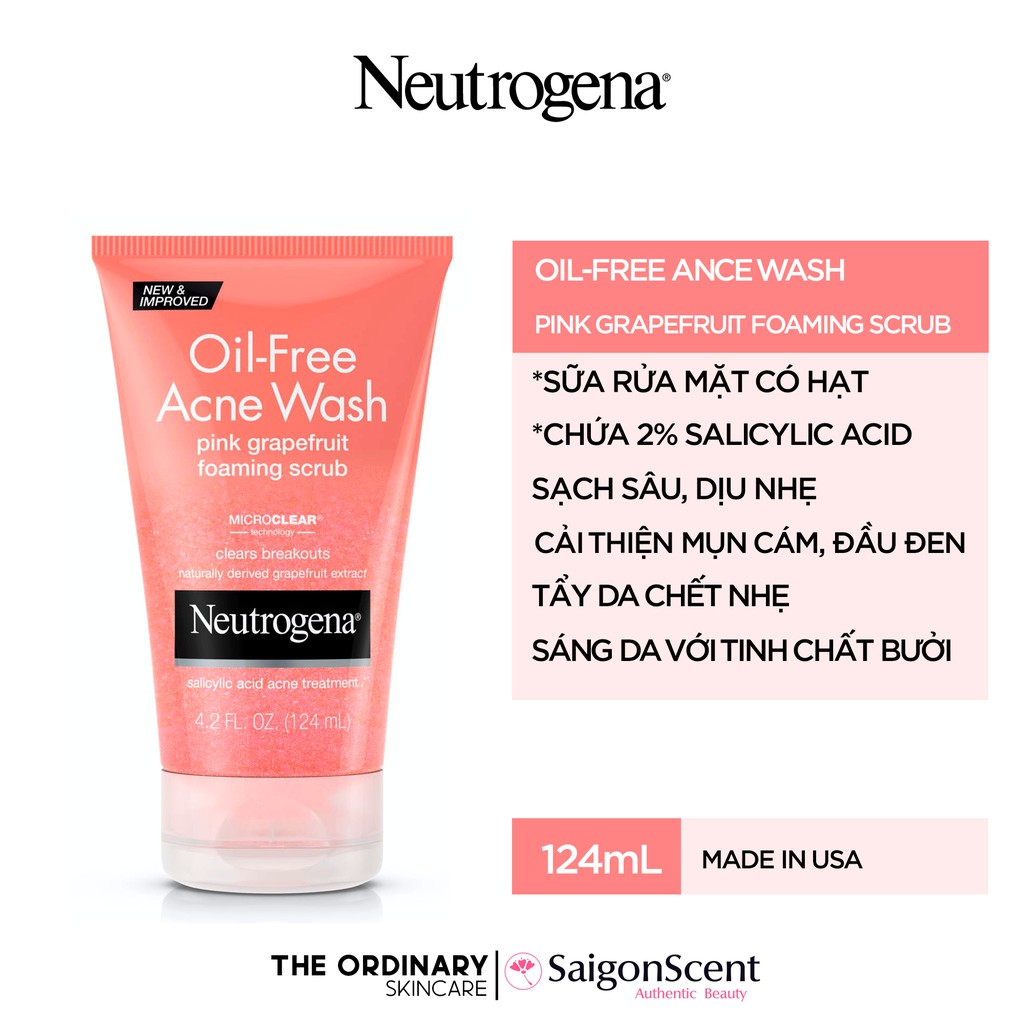 Sữa rữa mặt Neutrogena Oil Free Acne Wash Pink Grapefruit Foaming Scrub