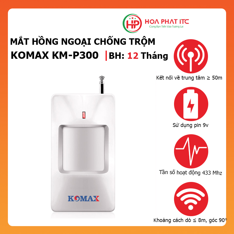 Mắt hồng ngoại chống trộm Komax KM-P300 -Đầu dò hồng ngoại không dây KM-P300 dùng cho bộ chống trộm, hệ thống chống trộm