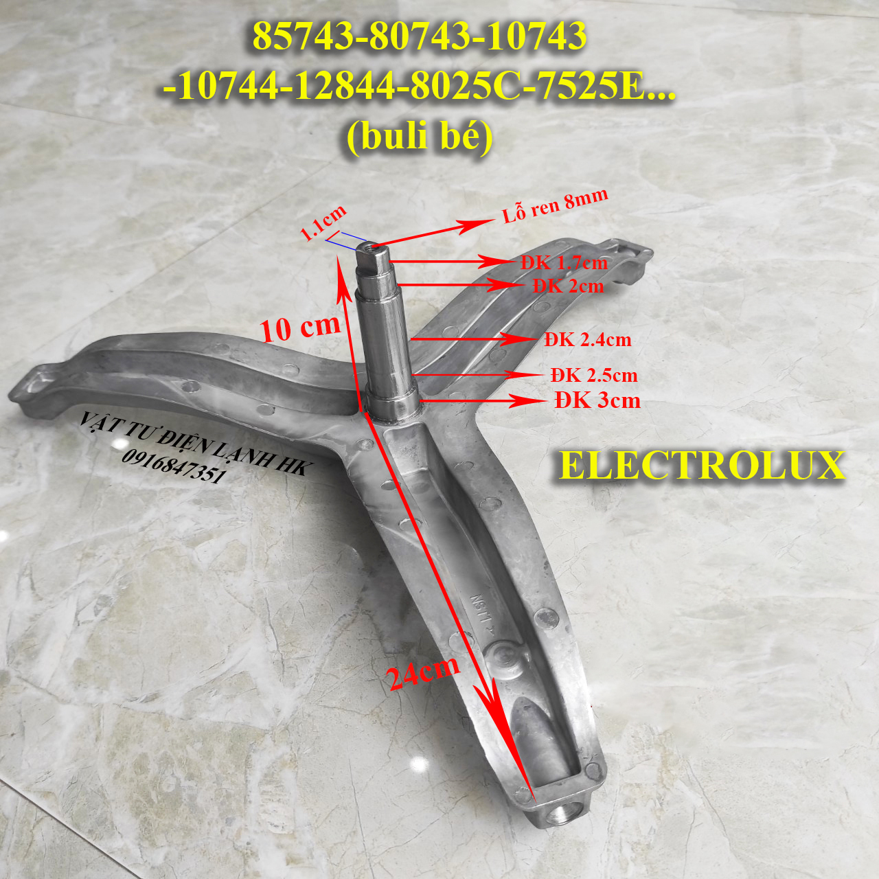 Trục càng chạc ba máy giặt electrolux elec buli bé ewf 85743 80743 10743 10744 12844 8025c 7525e