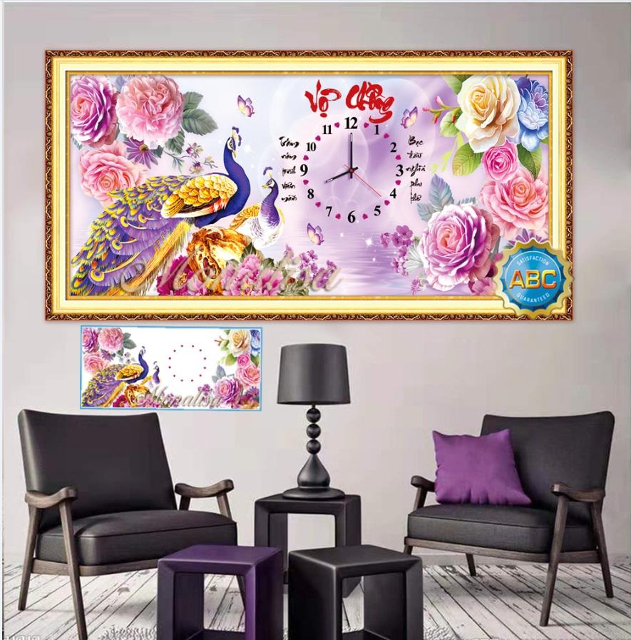 Tranh đính đá cao cấp đồng hồ vợ chồng y8213_kích thước :100x50cm