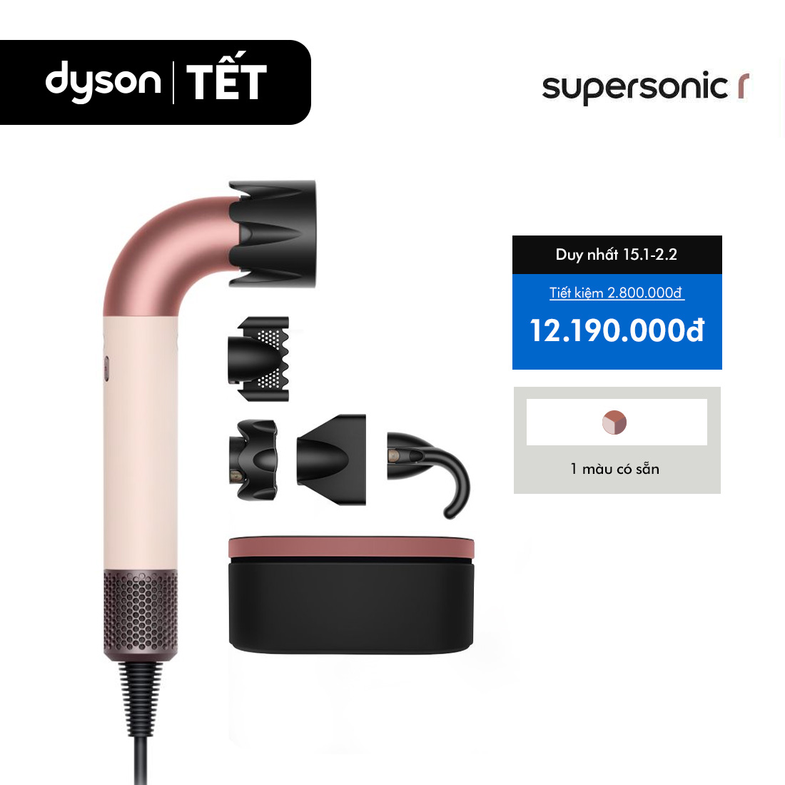 DUY NHẤT 1-3.1: VC 12% Tối đa 3 Triệu Máy sấy tóc Dyson Supersonic r mới Ceramic pink Rose gold