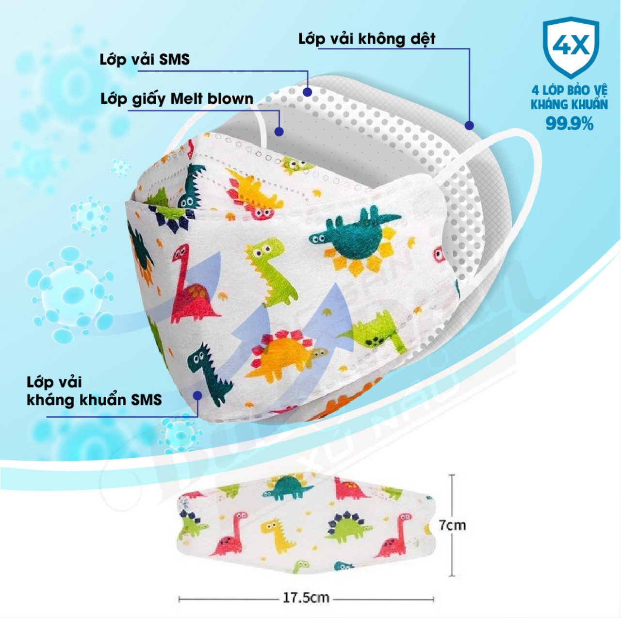 Sỉ 1 thùng 600 cái khẩu trang y tế trẻ em kf94 - 4 lớp kháng khuẩn 99,45% - công nghệ hàn quốc đạt iso 13485: 2016