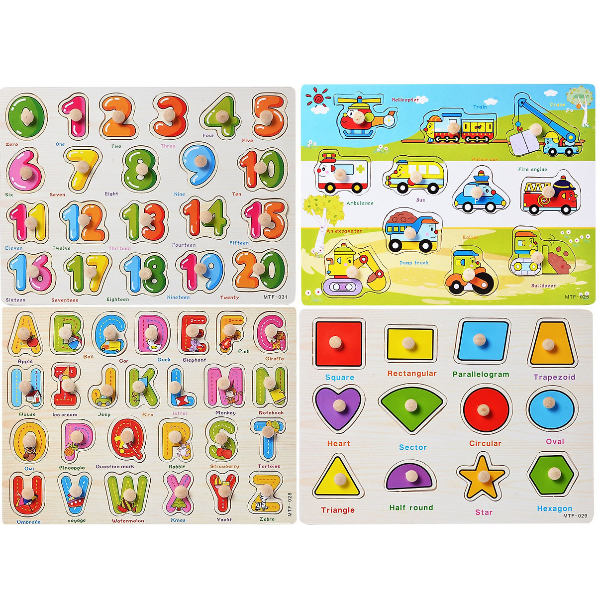 Combo 4 bảng ghép hình núm gỗ