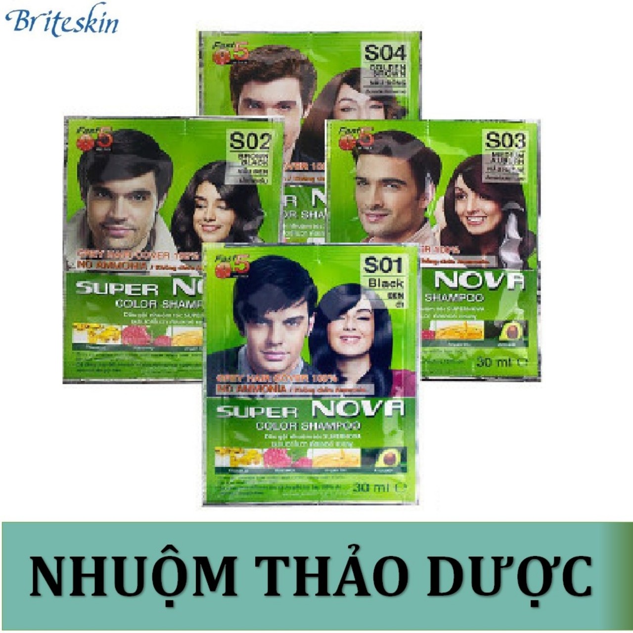 Gội phủ bạc thảo dược 100% super nova - đen nâu