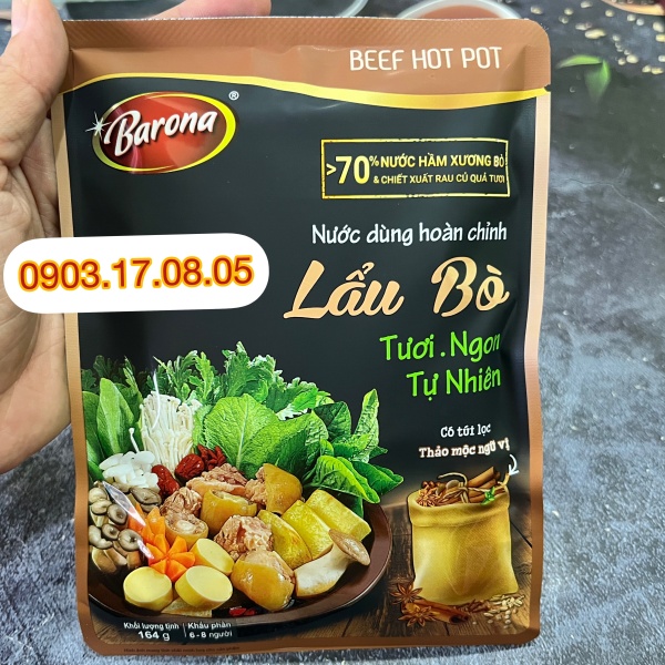 Nước dùng hoàn chỉnh LẨU BÒ Barona có túi lọc thảo mộc ngũ vị